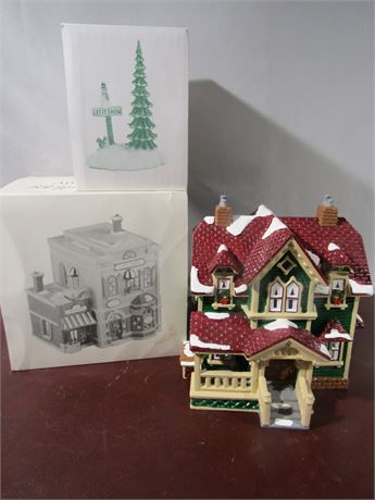 Dept 56 "Snow Village", Village Realty, Hardford House and Snow Sign