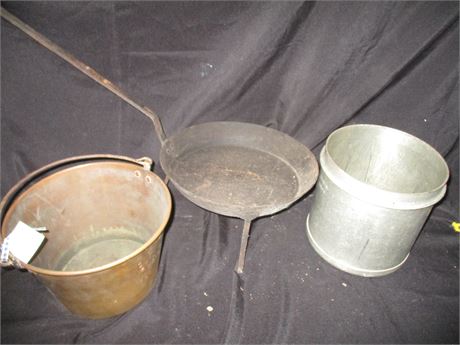 Early Fine Marked American Brass Kettle, Ice Cream Shop Tub, Fire Place Pan
