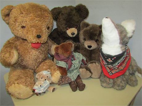 6 Piece Stuffed Teddy Bear Collection, German and American Made