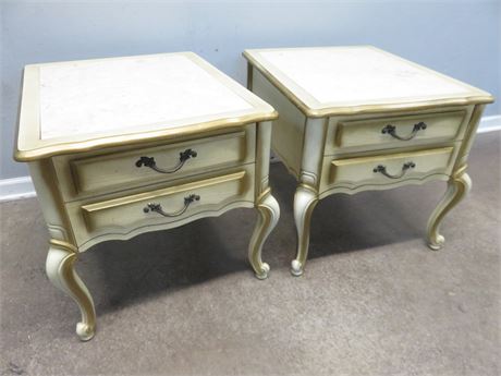 French Provincial Marble Top End Tables
