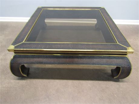 Mid-century Modern Maitland Smith Square Glass Table with Brass Trim, #7009-40G