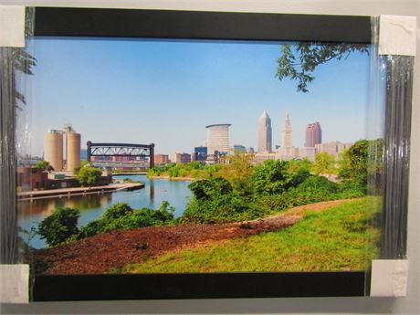Original Cleveland City Scape Photo on Canvas,  with River and Bridge View