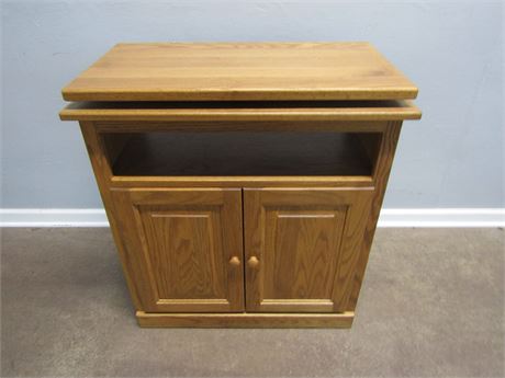 Vintage Swivel Top Solid Wood Side Table with Cabinet Doors
