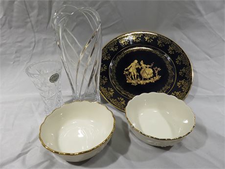 LENOX Crystal Vases & Bowls + Limoges Plate
