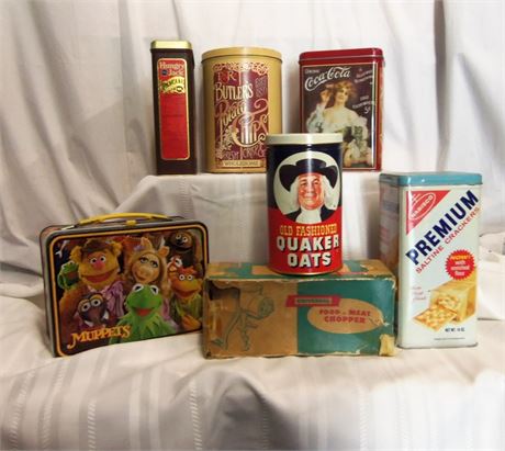 Reproduction Tins Collection and Meat Chopper