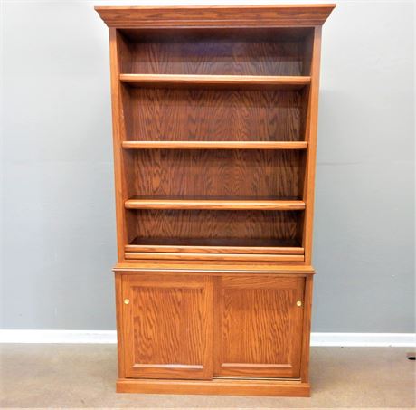 Two Piece Wood Bookcase and Cabinet