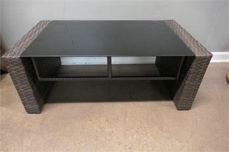 Synthetic Rattan Table with Black Glass Top