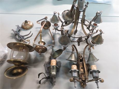 Vintage Pewter & Brass Wall Sconce Candle Holders / Lights