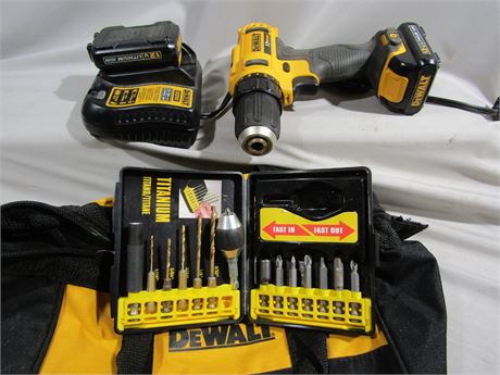 Dewalt 12 V Drill, Bits, Charger, Battery and Storage Bag