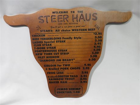 Vintage Steer Haus Wooden Bar Menu Sign