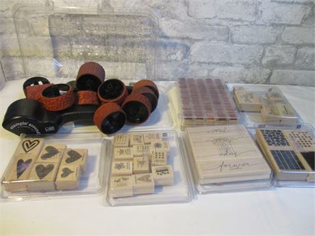 A excellent supply of newer Rubber Wooded Stamps including Roller Rubber Stamper