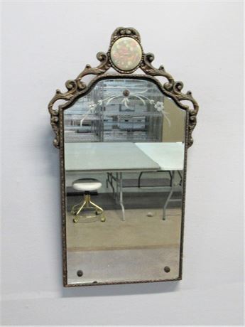 Antique Etched Beveled Glass Mirror with Floral Medallion