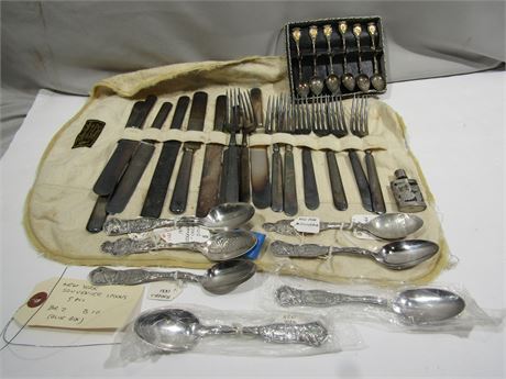 Sterling and Plated Spoon Collection, N.Y Spoons, and Silverware