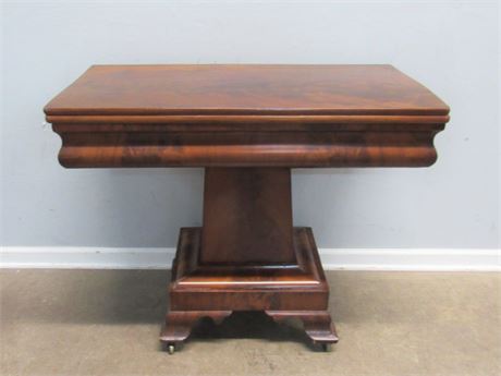 Antique 1800's Empire Mahogany Game Table On Casters