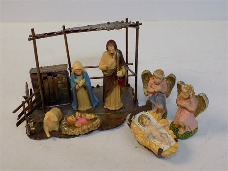Vintage Nativity Scene and Figurines