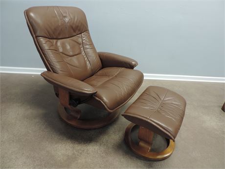 EKORE Stressless Leather Recliner with Matching Ottoman