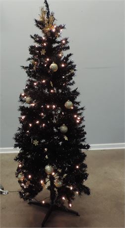 Black Faux Lighted Christmas Tree / Ornaments