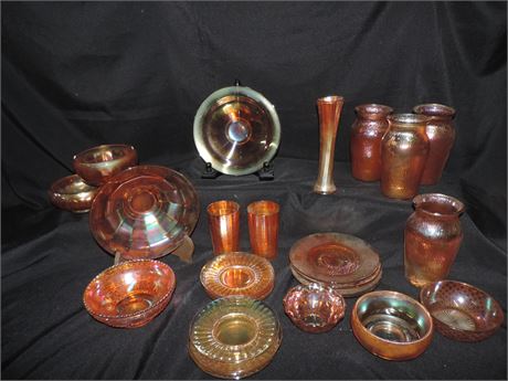 Vintage Amber Iridescent Carnival Glass Lot