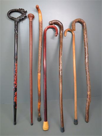 7 Hand Carved Wooden Walking Cane/Sticks