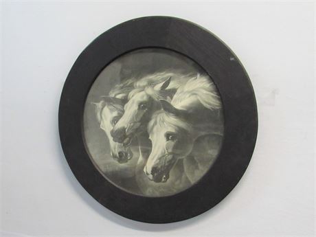 Vintage Round Black and White Horse Picture - Pharaoh's Horses