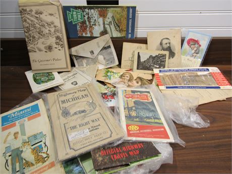 Vintage Early Road Map Collection and Ephemera