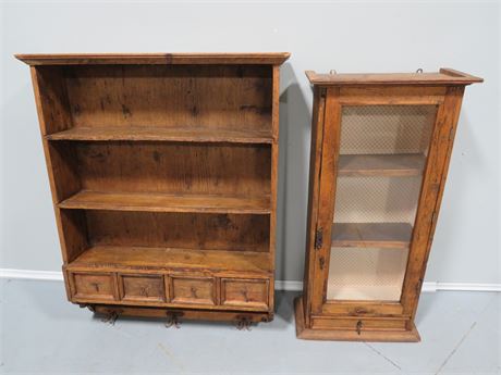 Antique Wormy Chestnut Wall Cupboard & Cabinet