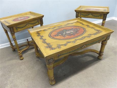 French Style Table Set w/Tole Folk Art Designs