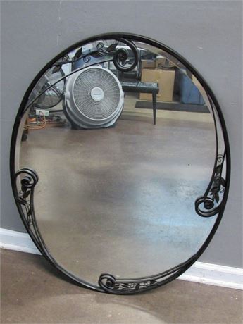 Wrought Iron and Metal Beveled Glass Oval Mirror
