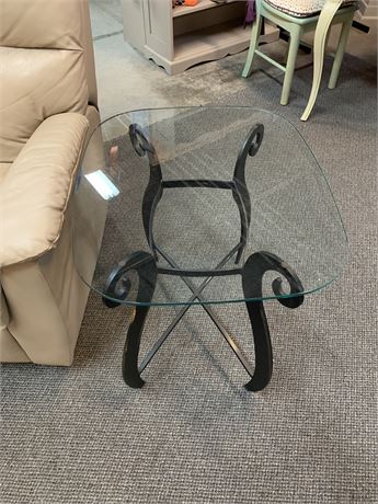 Black Wrought Iron Base Glass Top Table