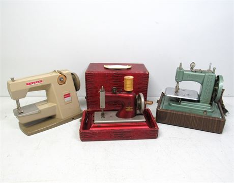3 Toy Sewing Machines - 1 Vintage Electric & 2 Hand Operated Toy Sewing Machines