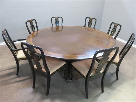 82-inch Round Dining Table with Asian Style Chairs