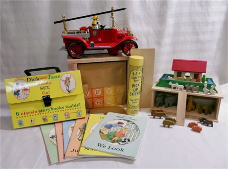 Dick & Jane / Pick Up Stickes / Firetruck / Noah's Ark / Blocks / Toy Lot