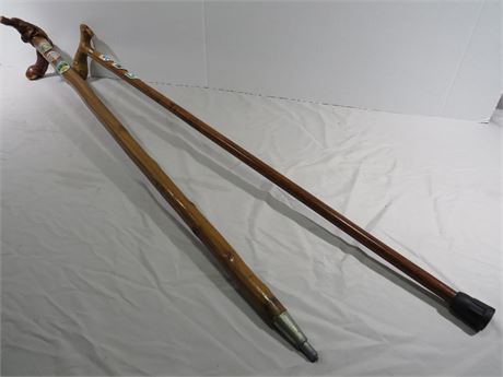 European Carved Wooden Walking Stick Canes