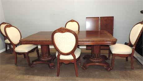 Solid Wood Double Pedestal Dining Table / 5 Chairs
