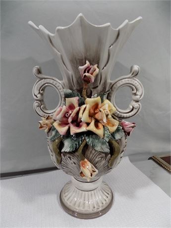 Capodimonte Vase with Roses and Handles