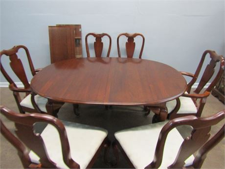 Solid Cherry Oval Queen Anne Dining Table with 6 Chairs by Crescent, 2 Leafs,