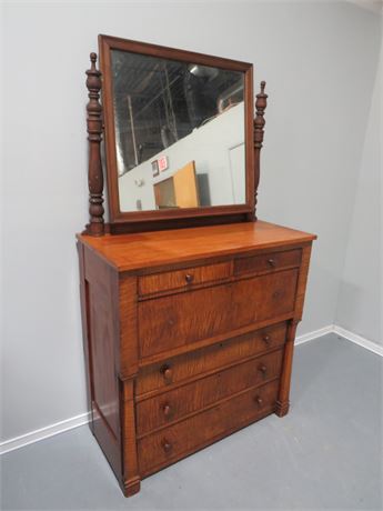 Antique Tiger Maple/Cherry Empire Dresser w/Mirror