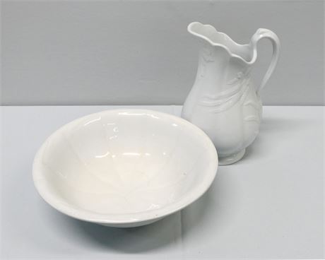 Antique J&G. MEAKIN Ironstone China Wash Basin Bowl & Pitcher in White