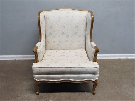 Wing-back Occasional Chair with Wood Trim