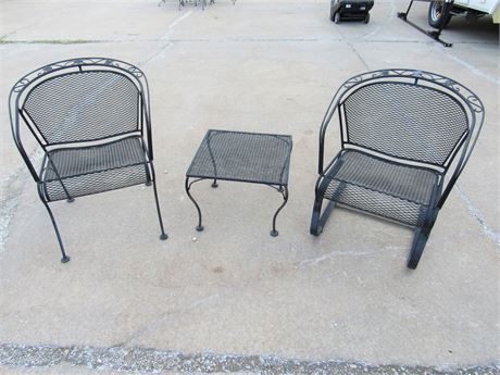 Metal/Wire Mesh Patio Chair, Spring Rocker and Side Table