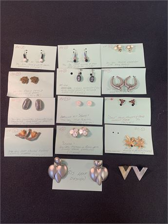 14 pairs of  Vintage Clip, Screw, Pierced Earrings