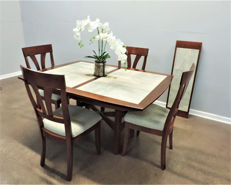 Solid Wood and Tile Top Dining Table & Four Chairs