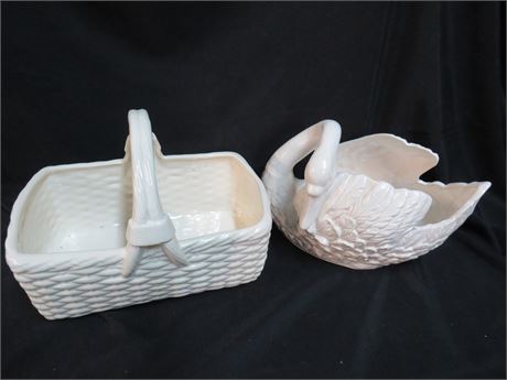 Ceramic Basket & Goose Planters