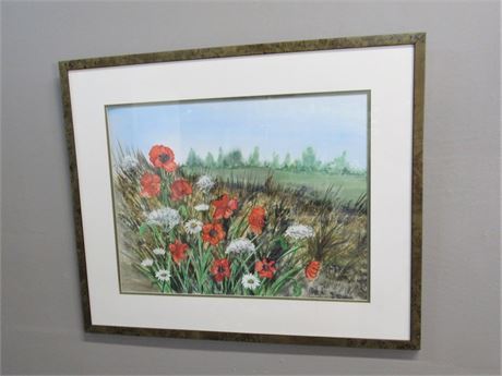Poppy Fields Forever - Theressa Napoli Watercolor, Framed and Double Matted