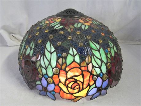 Unusual Leaded Stained Glass Shade (Only) with Glass Bead Accents