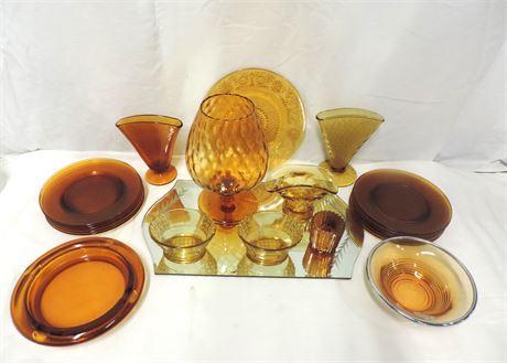 Vintage Amber Glass / Vases / Plates / Ashtray / Candleholder