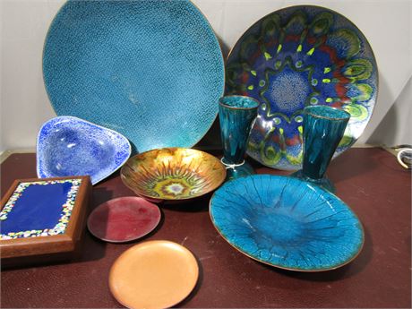 Enamel Ware 1960's, Multi-Color Plates, Dishes and Trays
