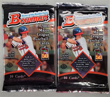 2001 Bowman Baseball Factory Sealed Lot of 2 Wax Packs Ichiro and Pujols Rookie?