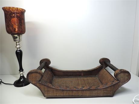 Asian Style Basket / Amber Table Lamp