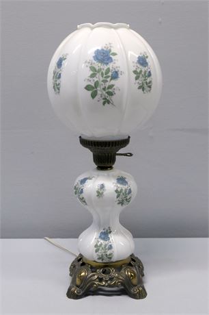 Gone With The Wind Hurrican Lamp in White with Blue Flowers